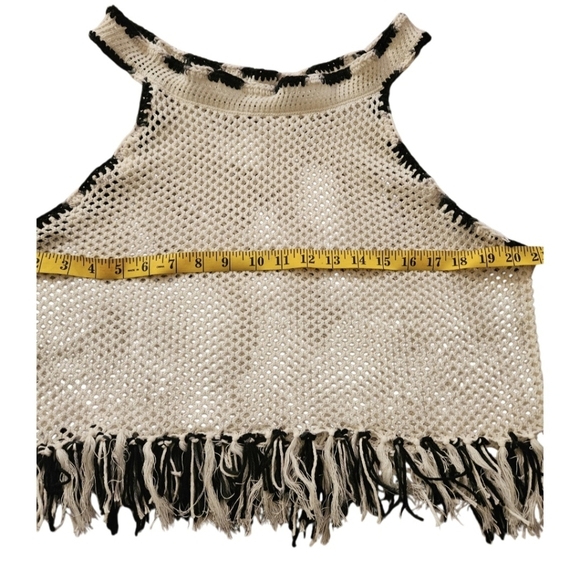 Hand Crafted Pointelle Mesh Cover-up Hand Knit Crochet Ombre Black White Cotton - Picture 16 of 17